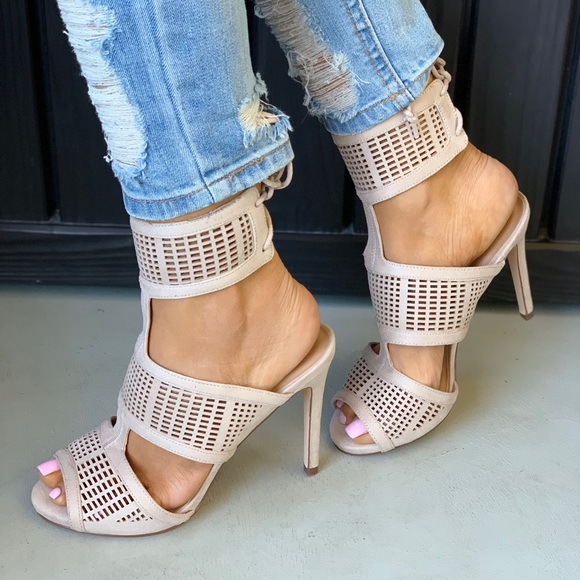 ASOS Shoes - Nude Ankle Cuff Perforated High Heel Sandals